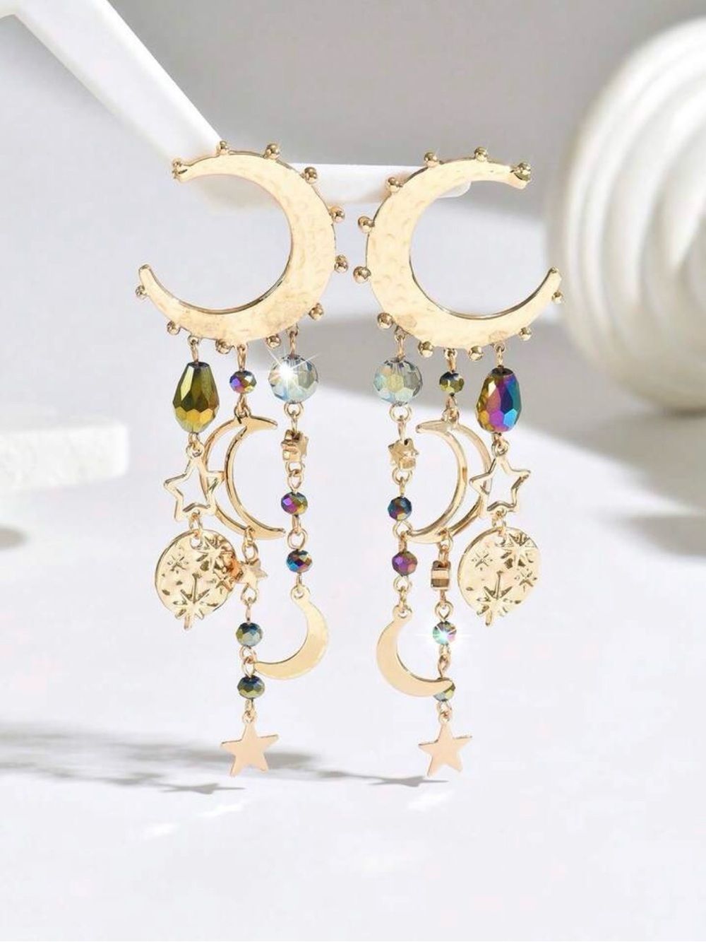 Gold Moon & Star statement earings - Picture 3 of 3